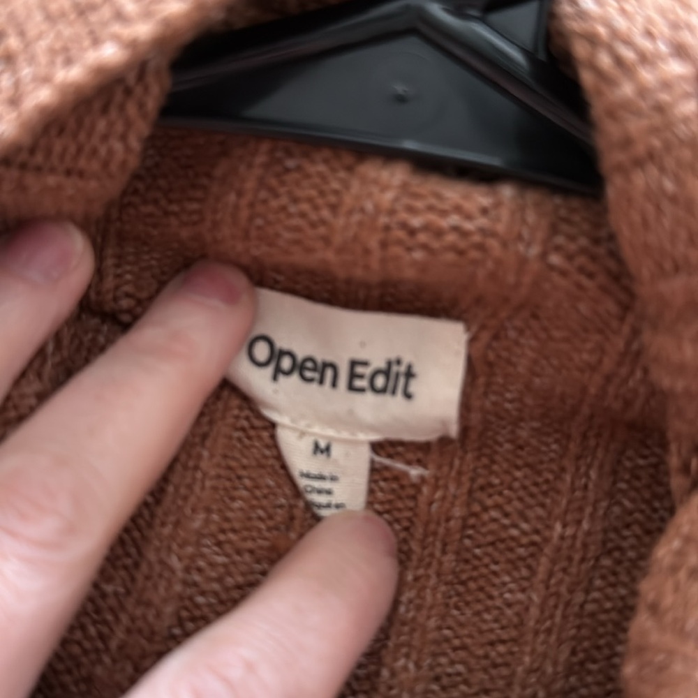 Open Edit Rib Funnel Neck Sweater Size Medium Rust Color - Picture 3 of 3